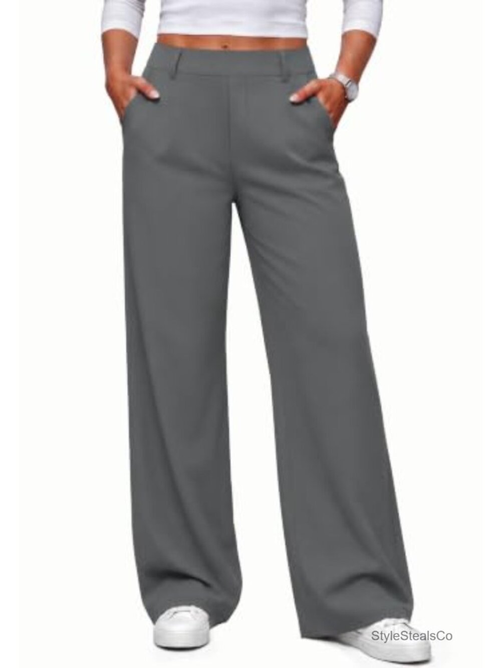 Women Wide Leg Pants High Rise Pull On Slacks Business Casual Trousers